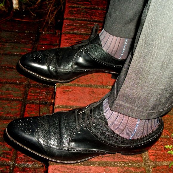 2PR Men's Sheer Char/Navy Thick N Thin with Pattern, Cap Toe & Heel Socks 10-13 - Picture 9 of 13